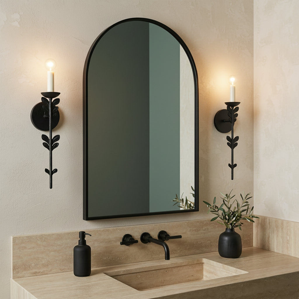 Aviva Wall Sconce 20", Antique Iron for Modern home with Beige Stucco