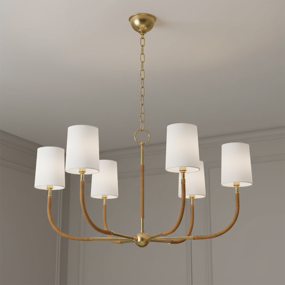 Iris 6 Light Chandelier 34" for Transitional home with White walls