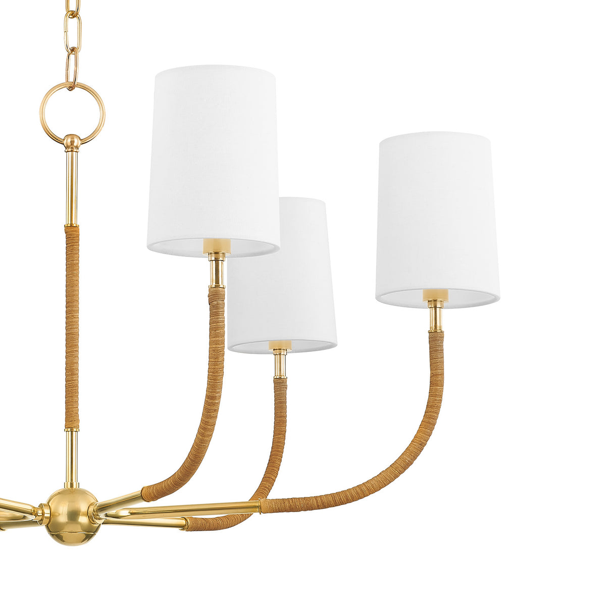 Iris 6 Light Chandelier 34", Aged Brass with Rattan