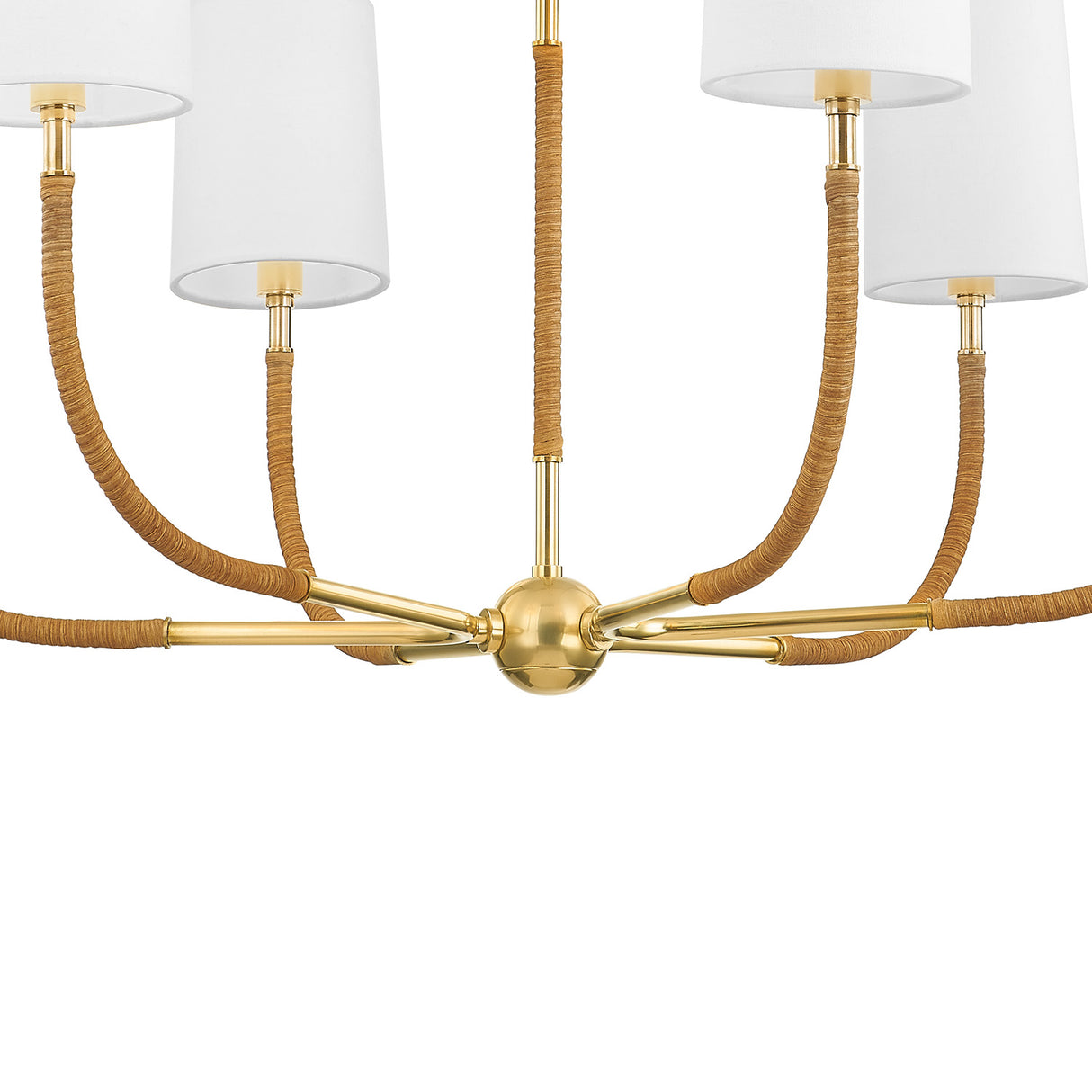 Iris 6 Light Chandelier 34", Aged Brass with Rattan