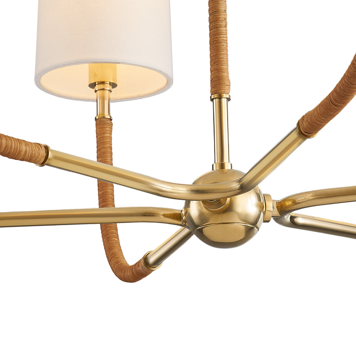 Iris 6 Light Chandelier 34", Aged Brass with Rattan