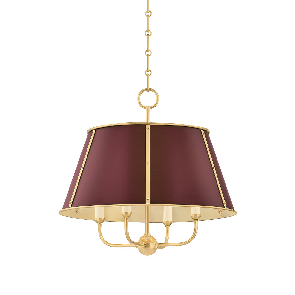 Avery 4 Light Large Pendant 20", Bordeaux with Aged Brass