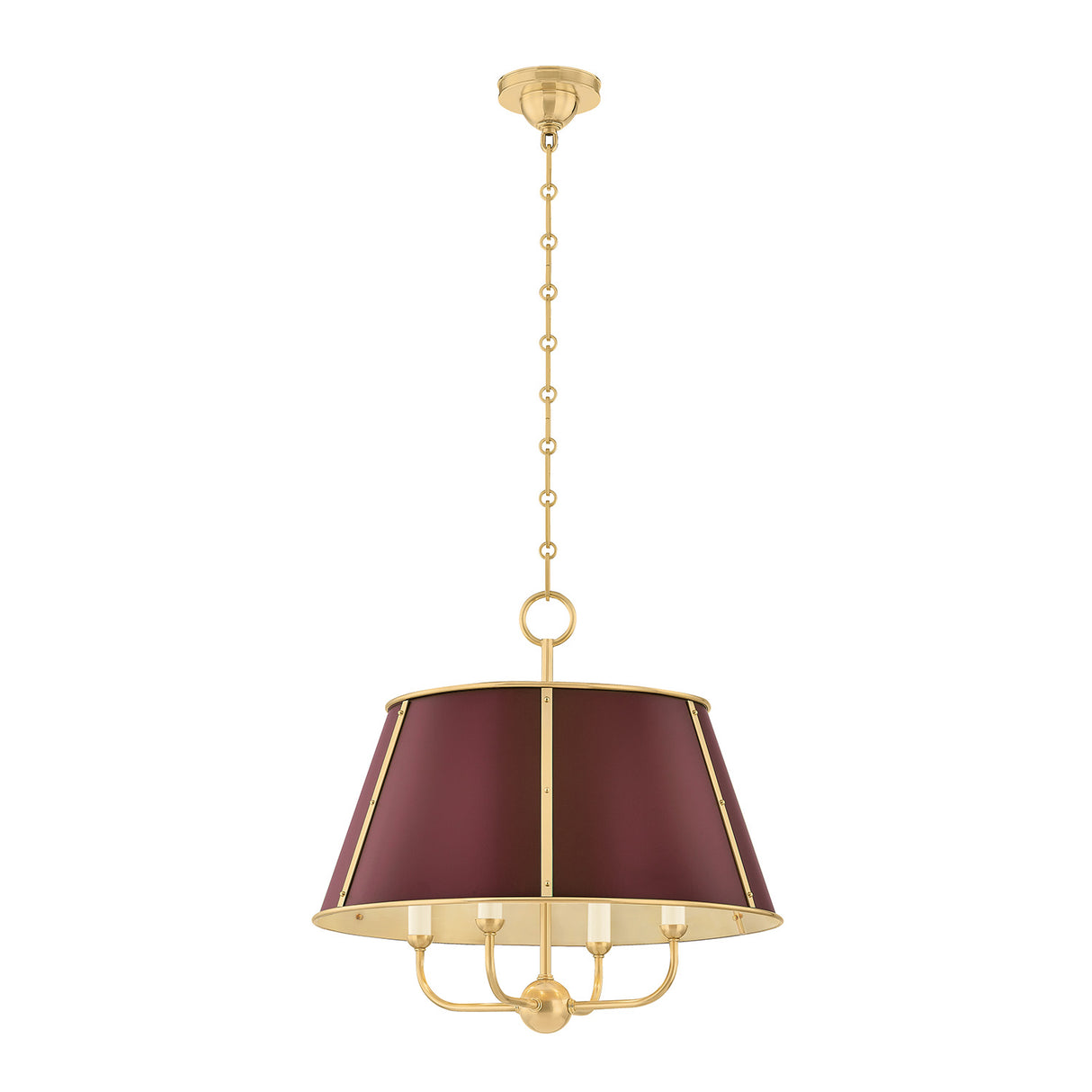 Avery 4 Light Large Pendant 20", Bordeaux with Aged Brass