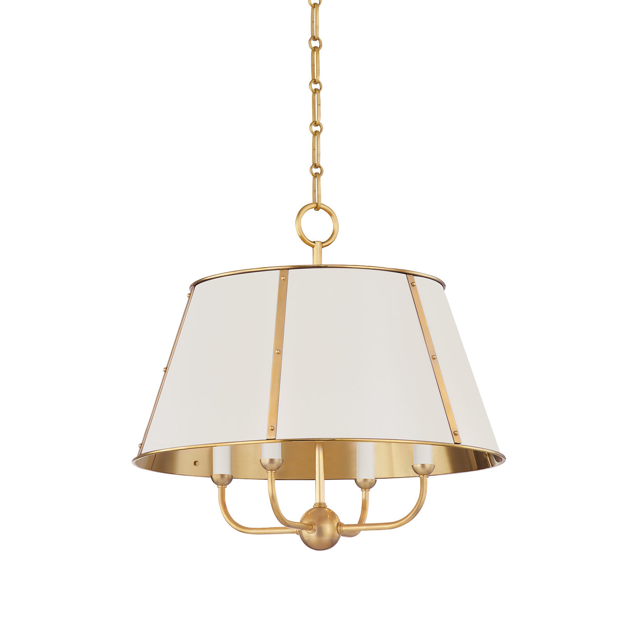 Avery 4 Light Large Pendant 20", Off White with Aged Brass