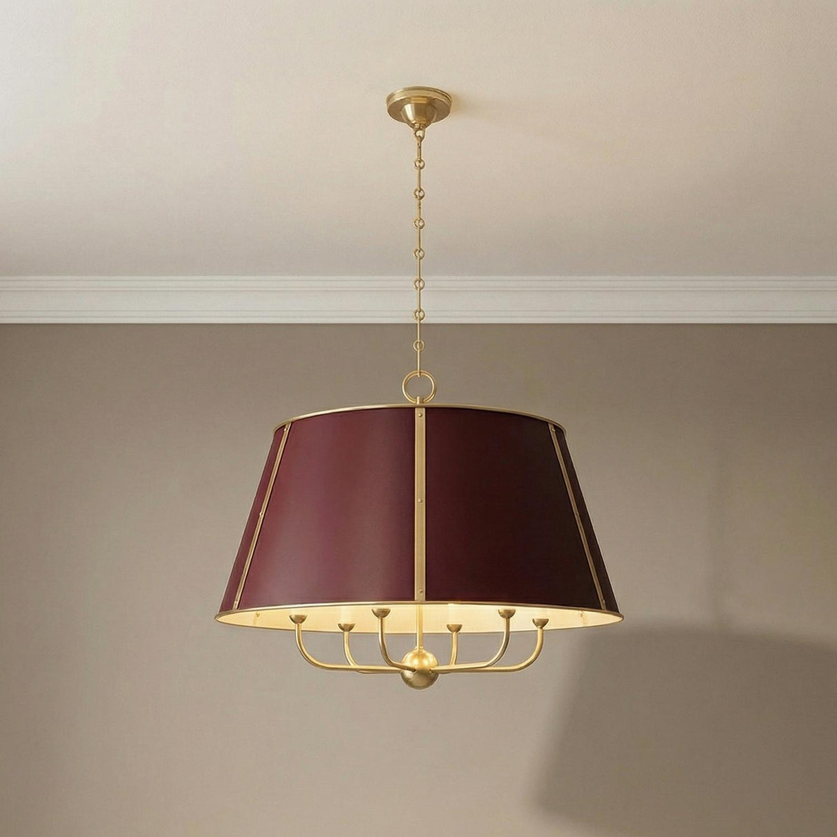 Avery 6 Light Extra Large Pendant 28", Bordeaux with Aged Brass
