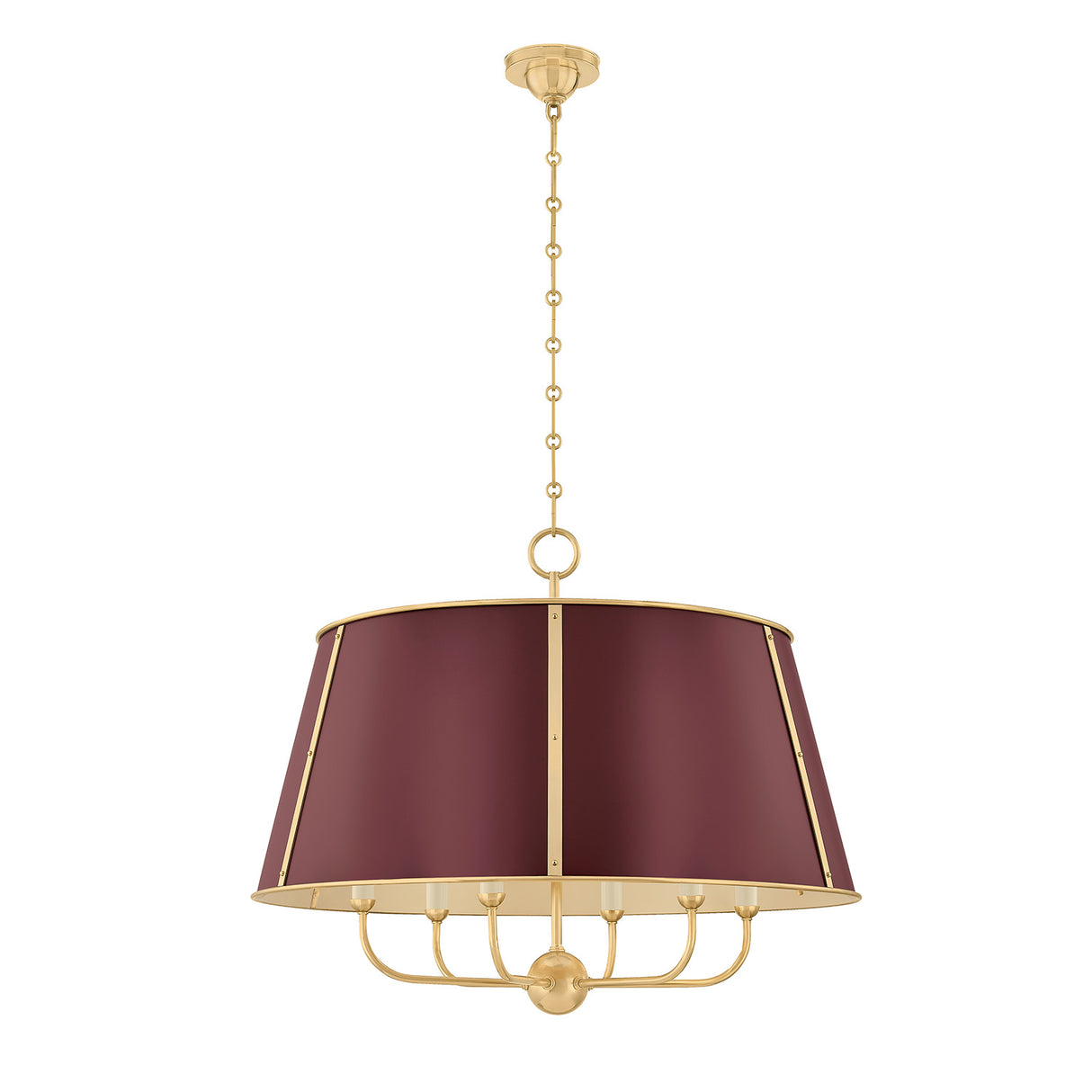 Avery 6 Light Extra Large Pendant 28", Bordeaux with Aged Brass