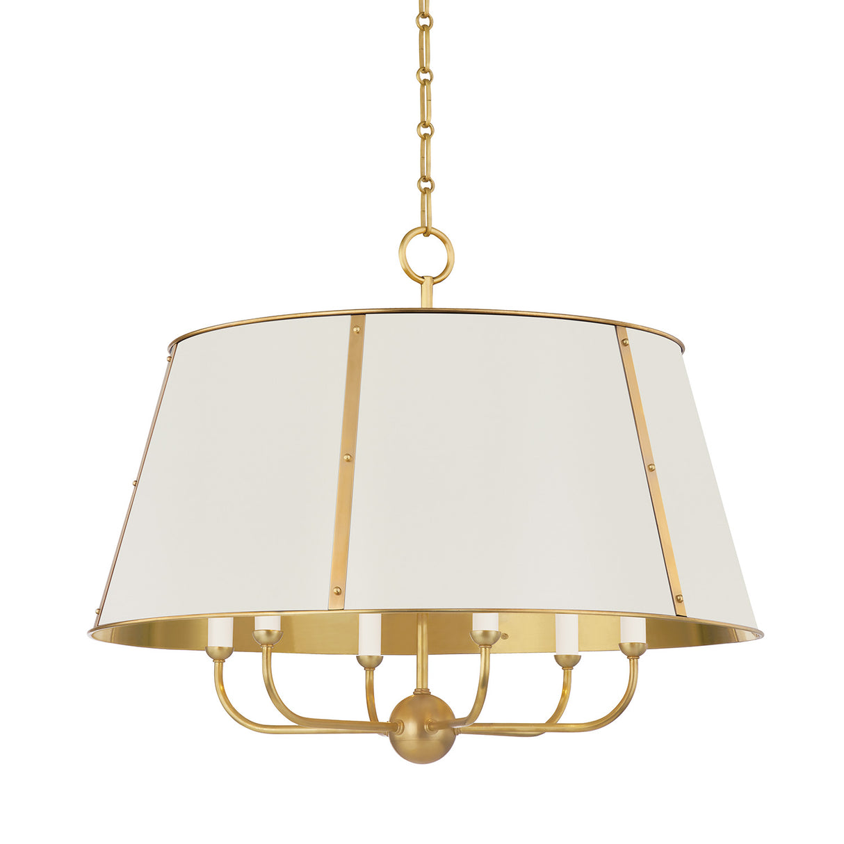 Avery 6 Light Extra Large Pendant 28", Off White with Aged Brass