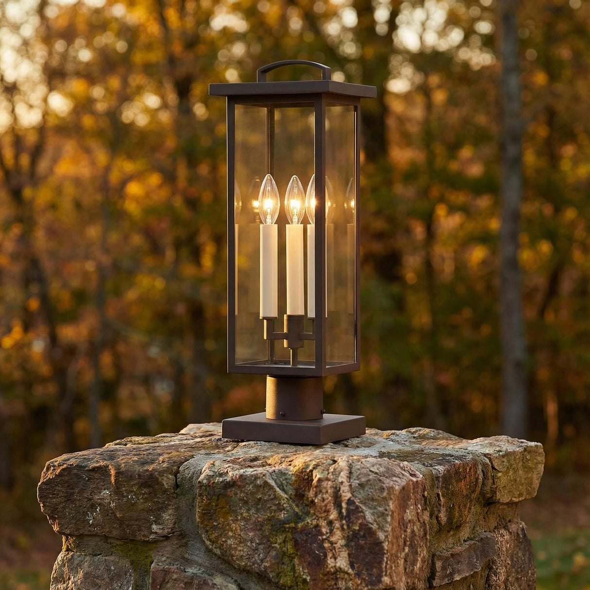 Sullivan Post Light, Bronze for Transitional home with Stone