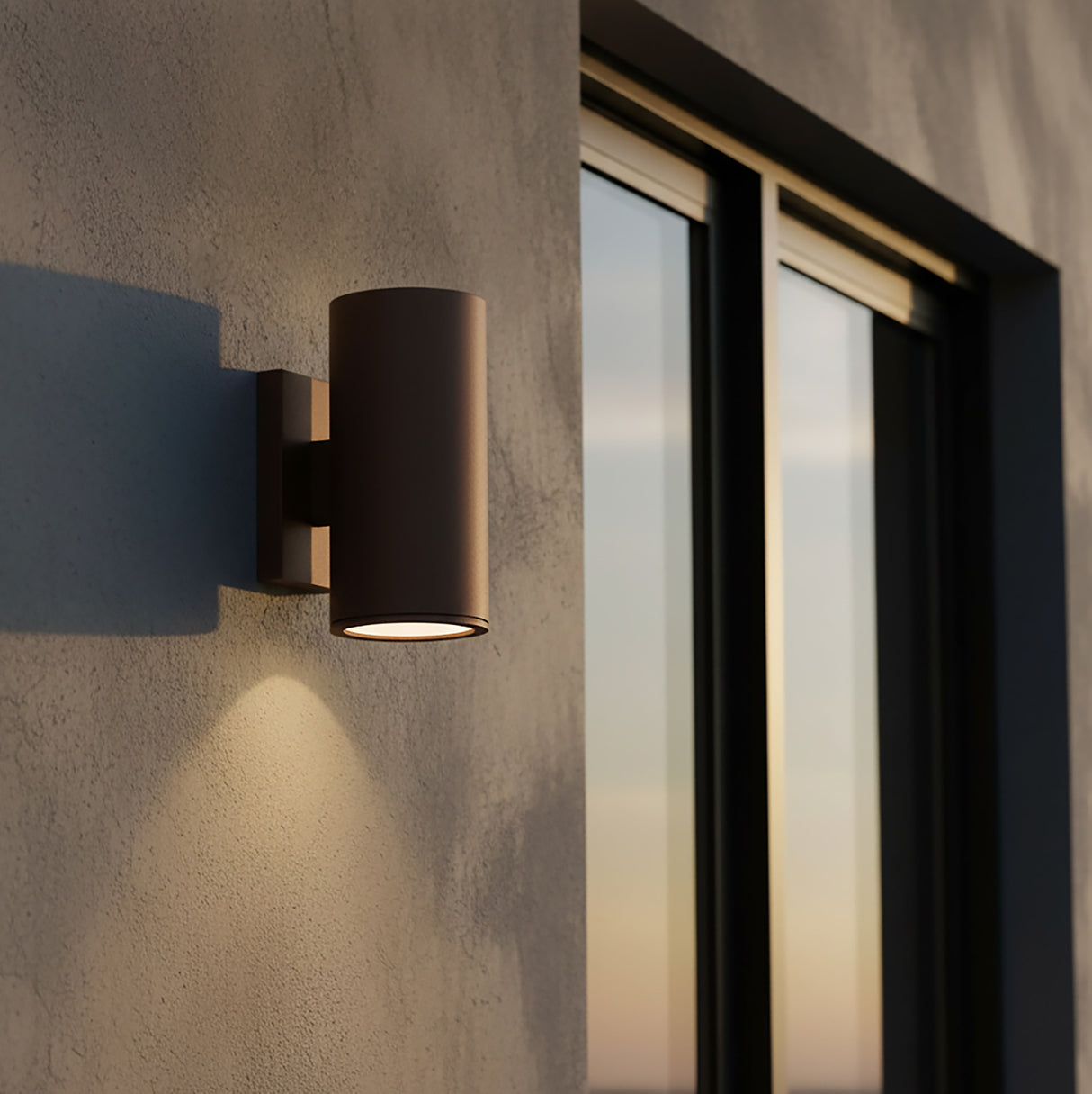 Beck Outdoor Cylinder Wall Light, 9" Bronze with one down light, Dark Sky Compliant lighting
