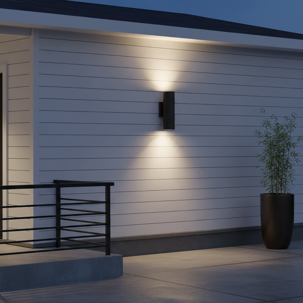 Beck Outdoor Cylinder Wall Light, 15" Bronze for Modern home with White Siding