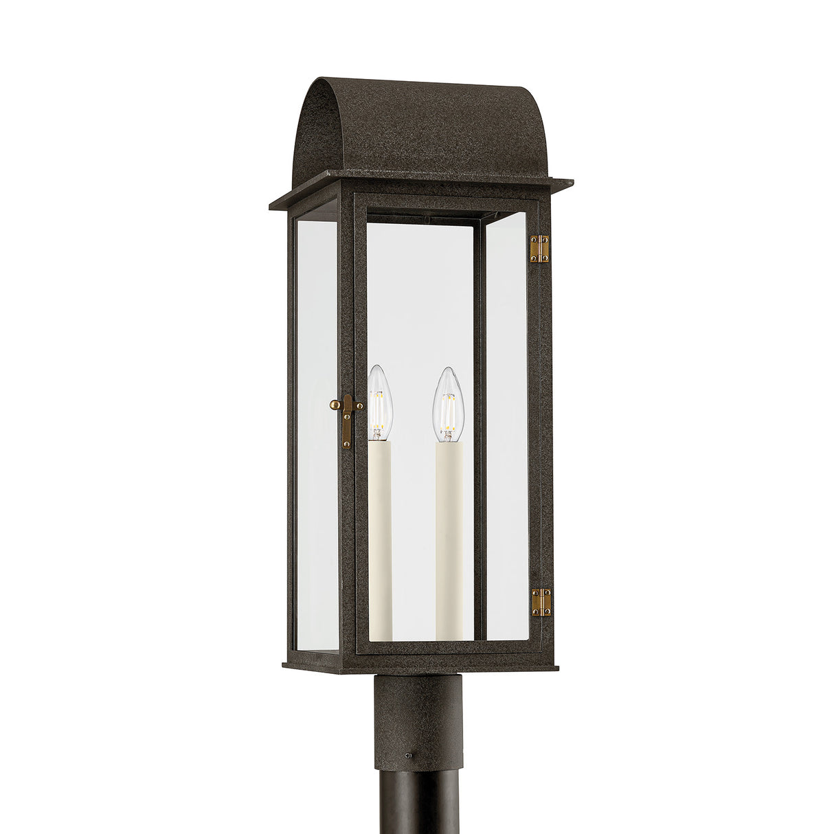 Monroe Outdoor Post Light, Forged Iron with Vintage Brass Accents