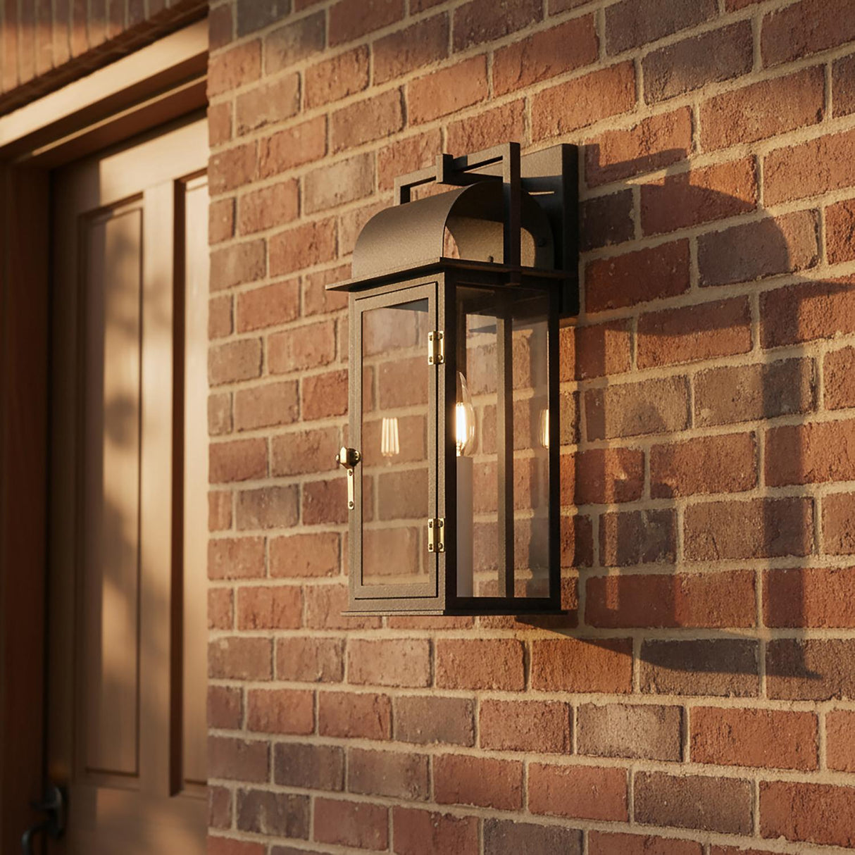 Monroe Outdoor Wall Light, Small 15" Forged Iron with Vintage Brass Accents