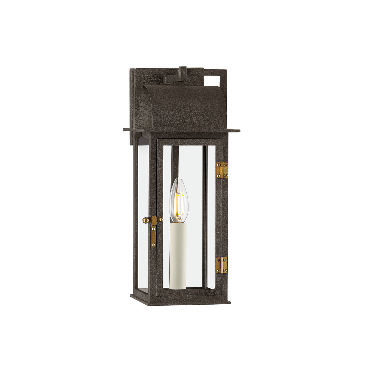 Monroe Outdoor Wall Light, Small 15" Forged Iron with Vintage Brass Accents