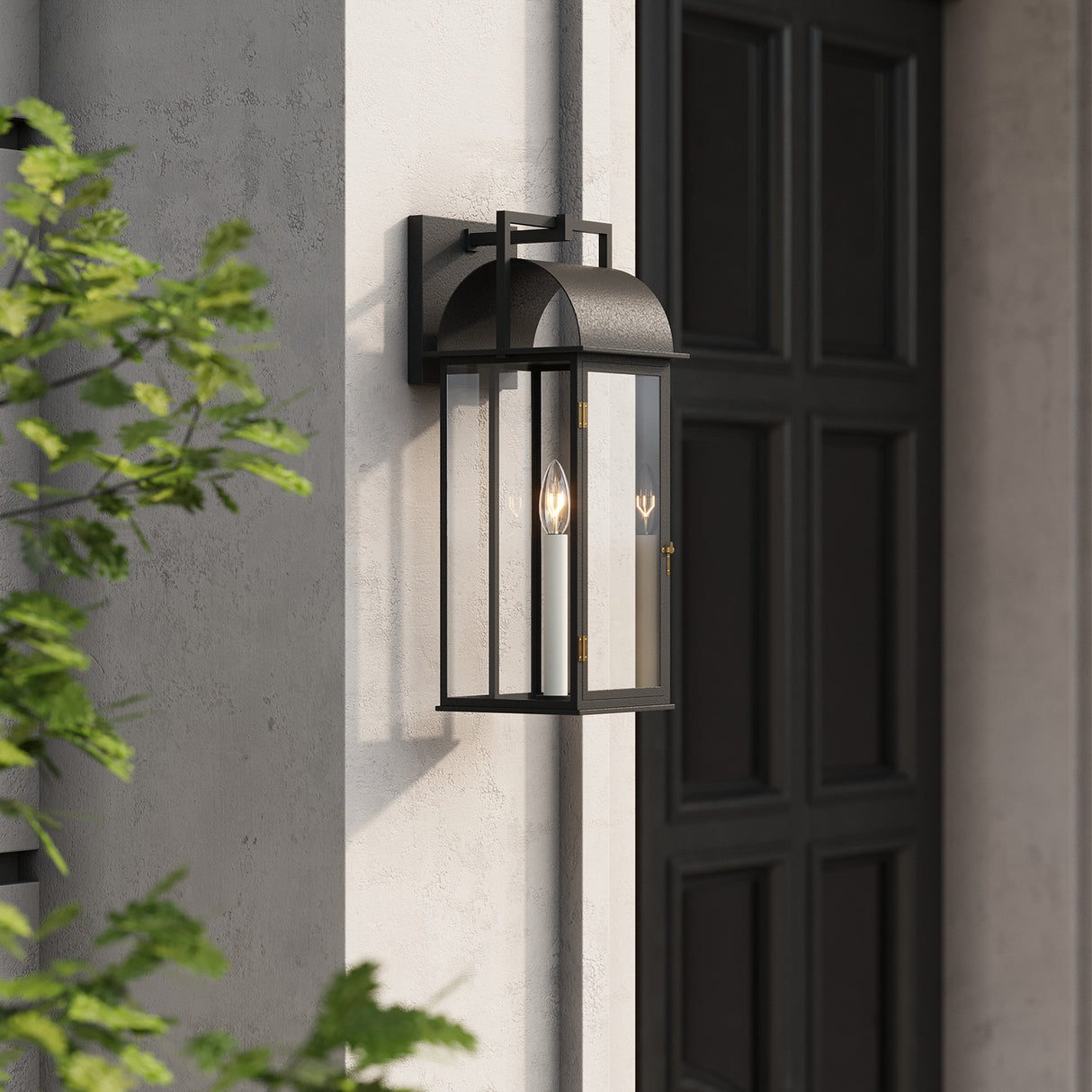 Monroe Outdoor Wall Light, Medium 19" Forged Iron with Vintage Brass Accents