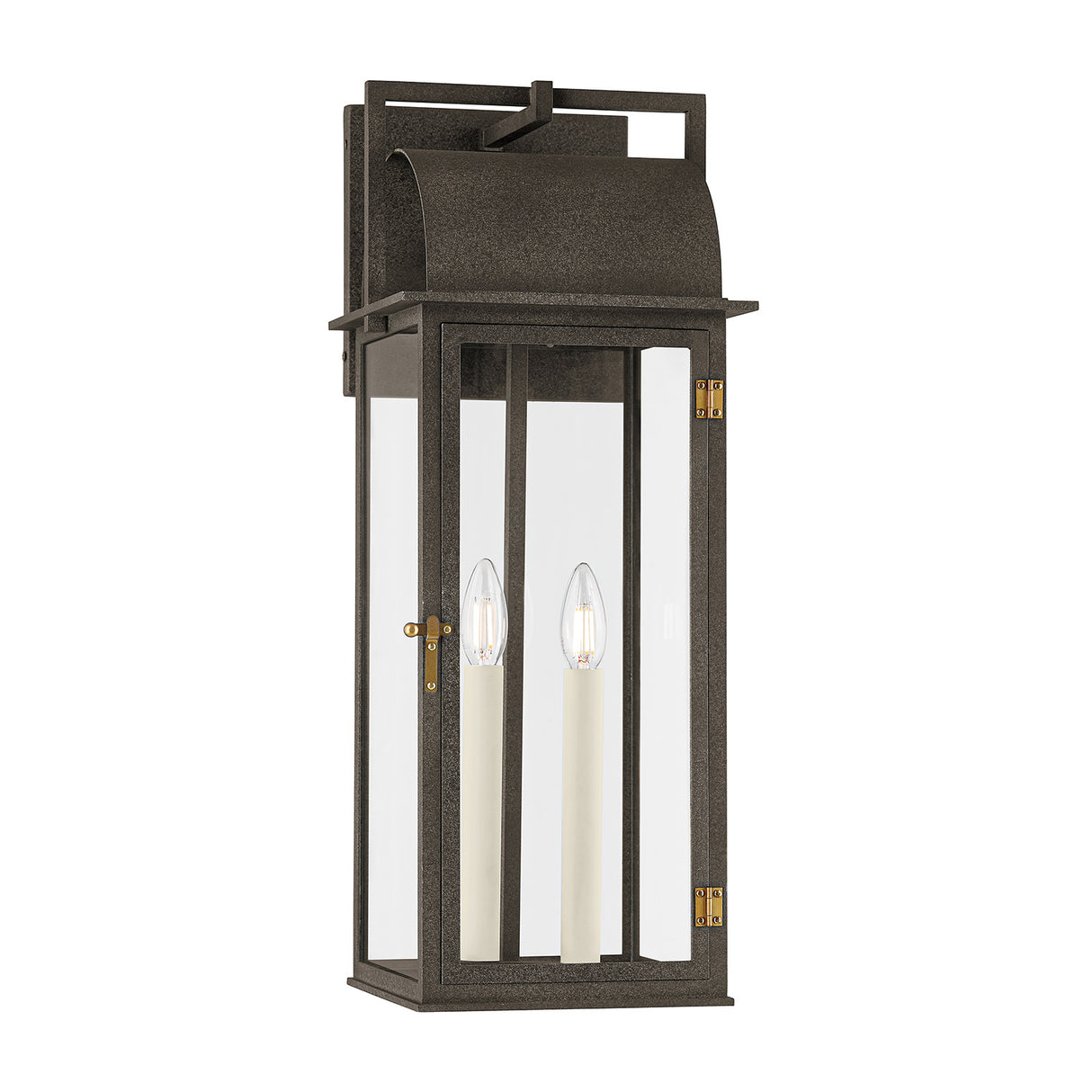 Monroe Outdoor Wall Light, Large 24" Forged Iron with Vintage Brass Accents