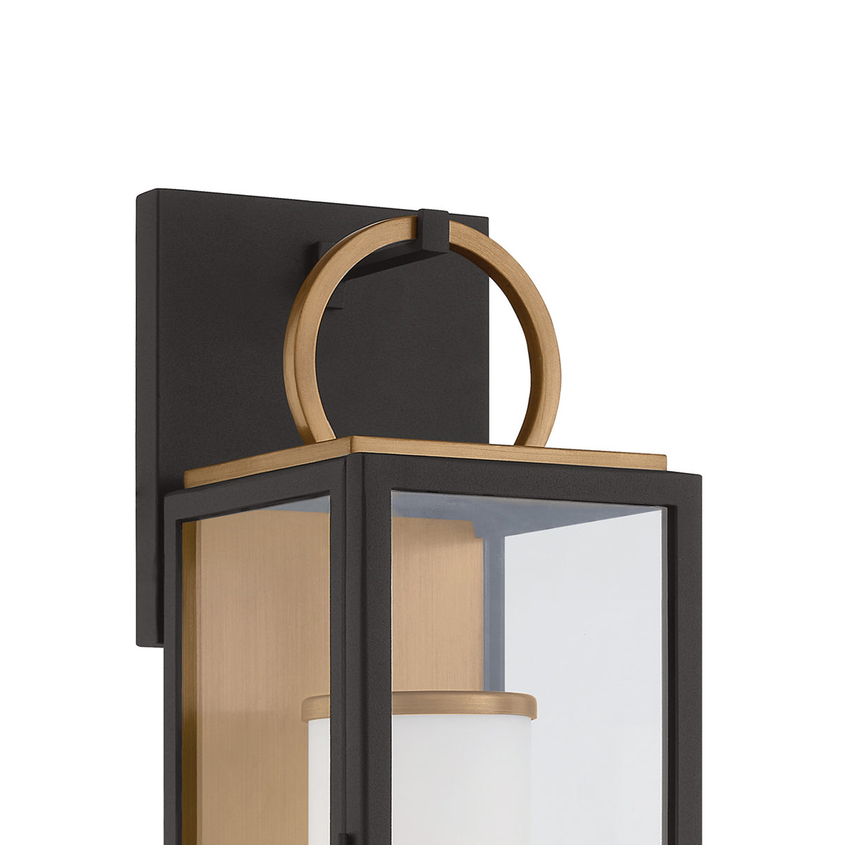 Open Box Waverly LED Outdoor Wall Light, Small 18" Black with Vintage Brass Accents