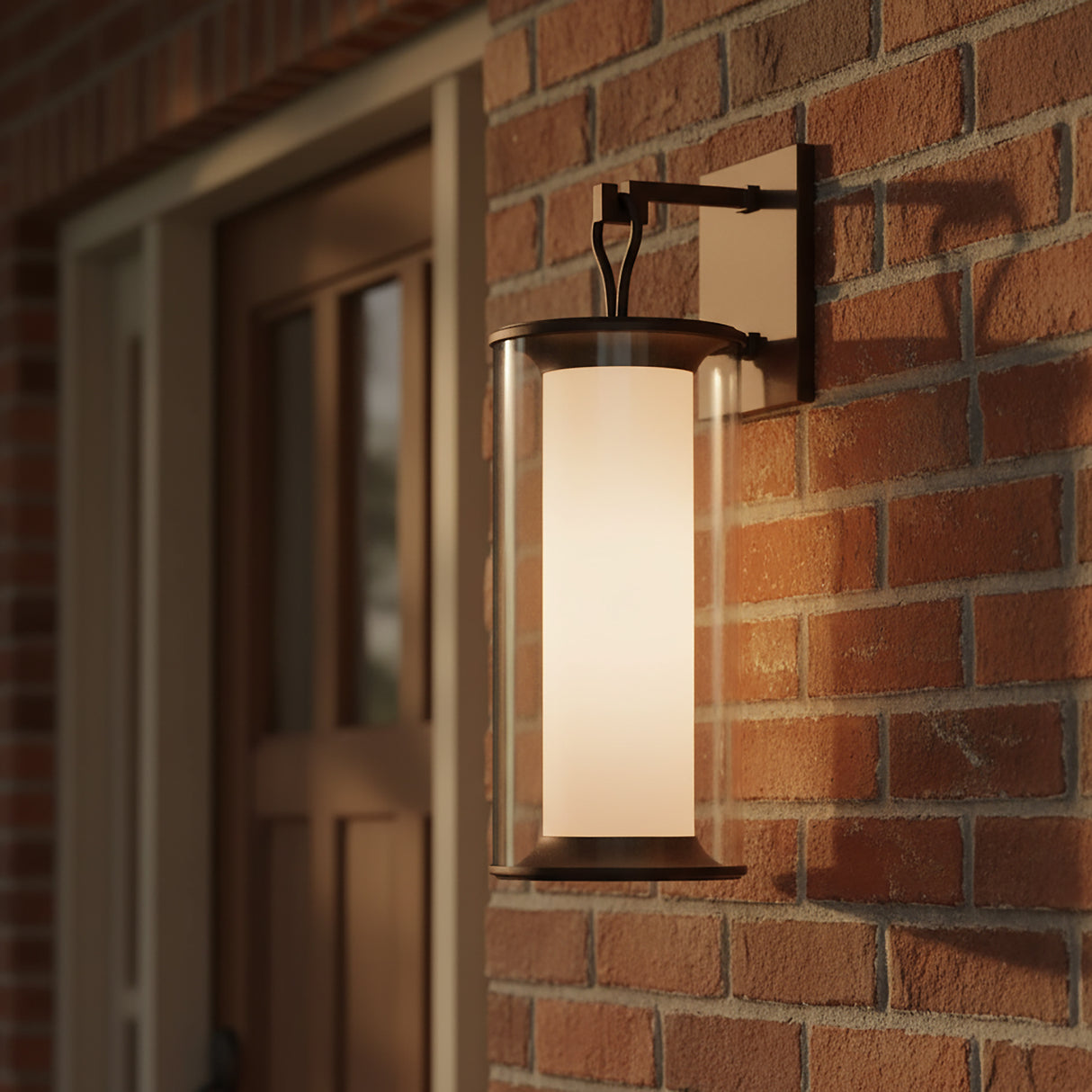 Halsey Outdoor Wall Light, 23" Bronze for Traditional home with Red Brick
