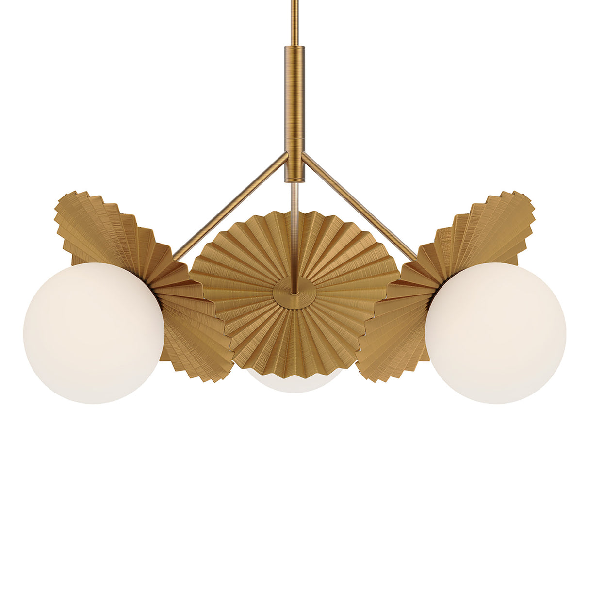 Lydia 3 Light Pendant 34", Brushed Brass and Opal Glass