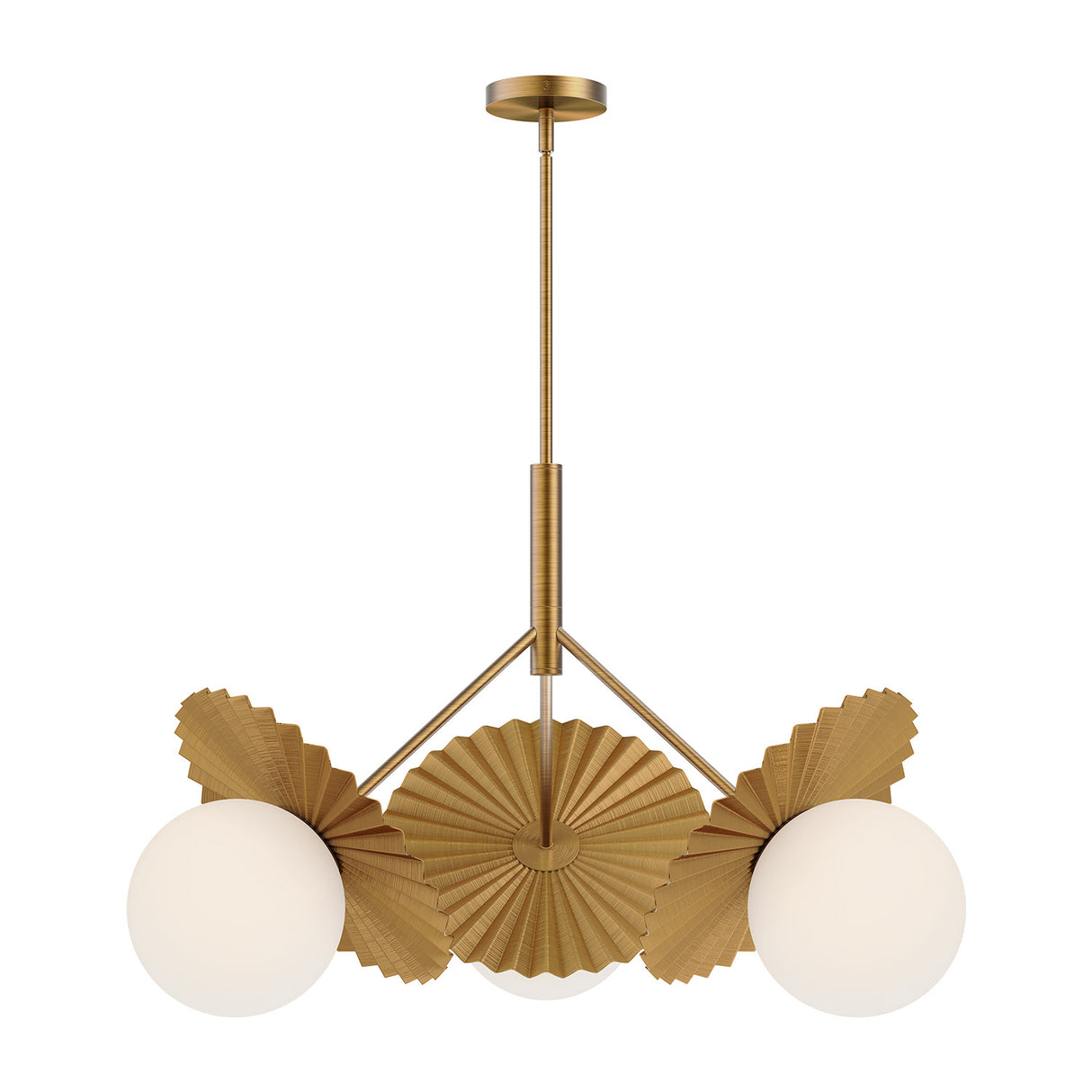 Lydia 3 Light Pendant 34", Brushed Brass and Opal Glass