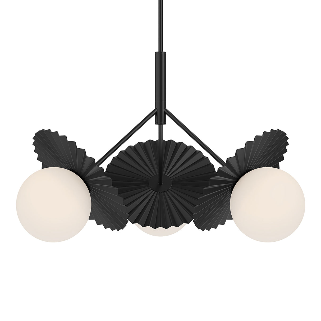 Lydia 3 Light Pendant 34", Black and Opal Glass