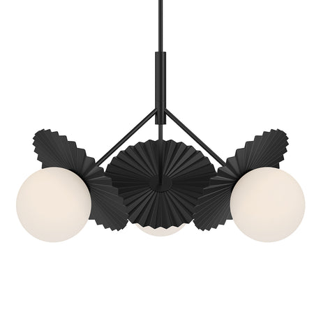 Lydia 3 Light Pendant 34", Black and Opal Glass
