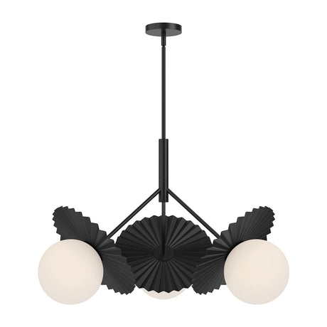 Lydia 3 Light Pendant 34", Black and Opal Glass