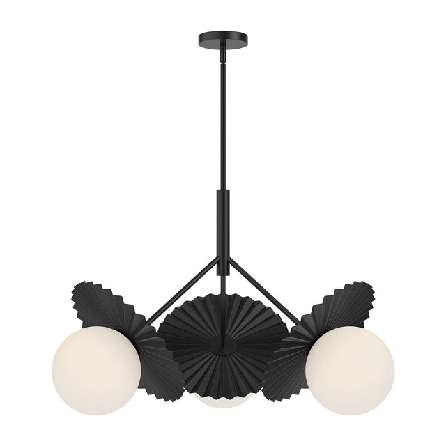 Lydia 3 Light Pendant 34", Black and Opal Glass