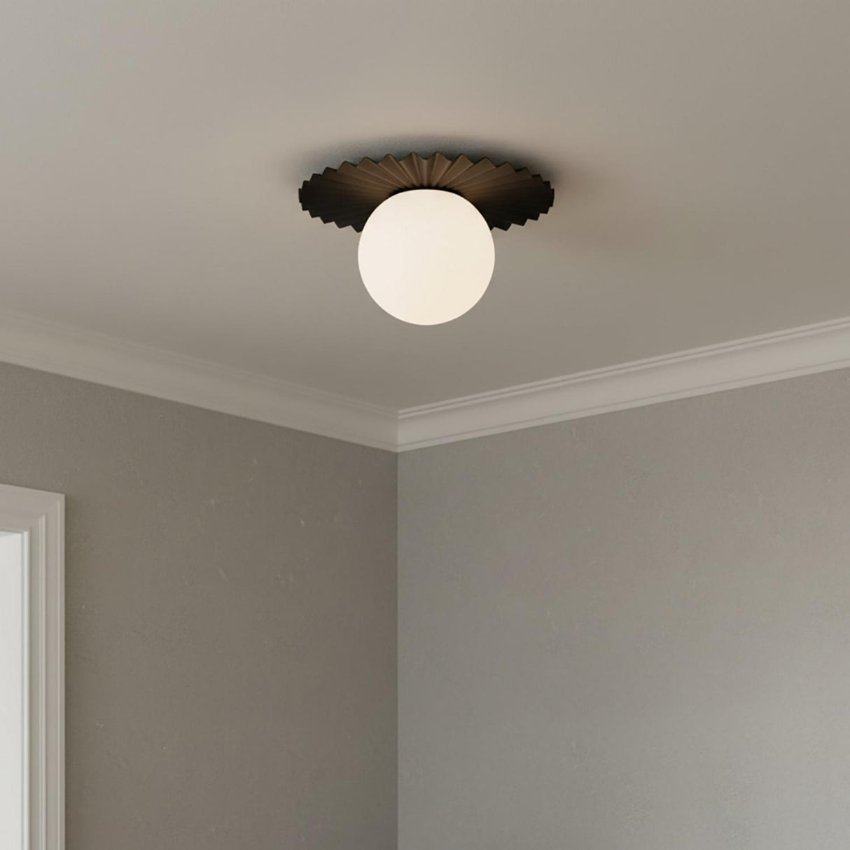 Lydia Medium Flush Mount 14", Black and Opal Glass