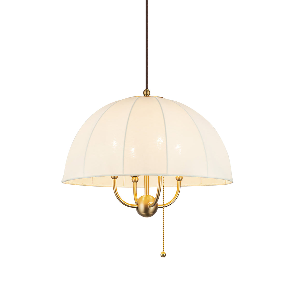 Trudy 4 Light Medium Pendant 18", Brushed Brass with Fabric Shade