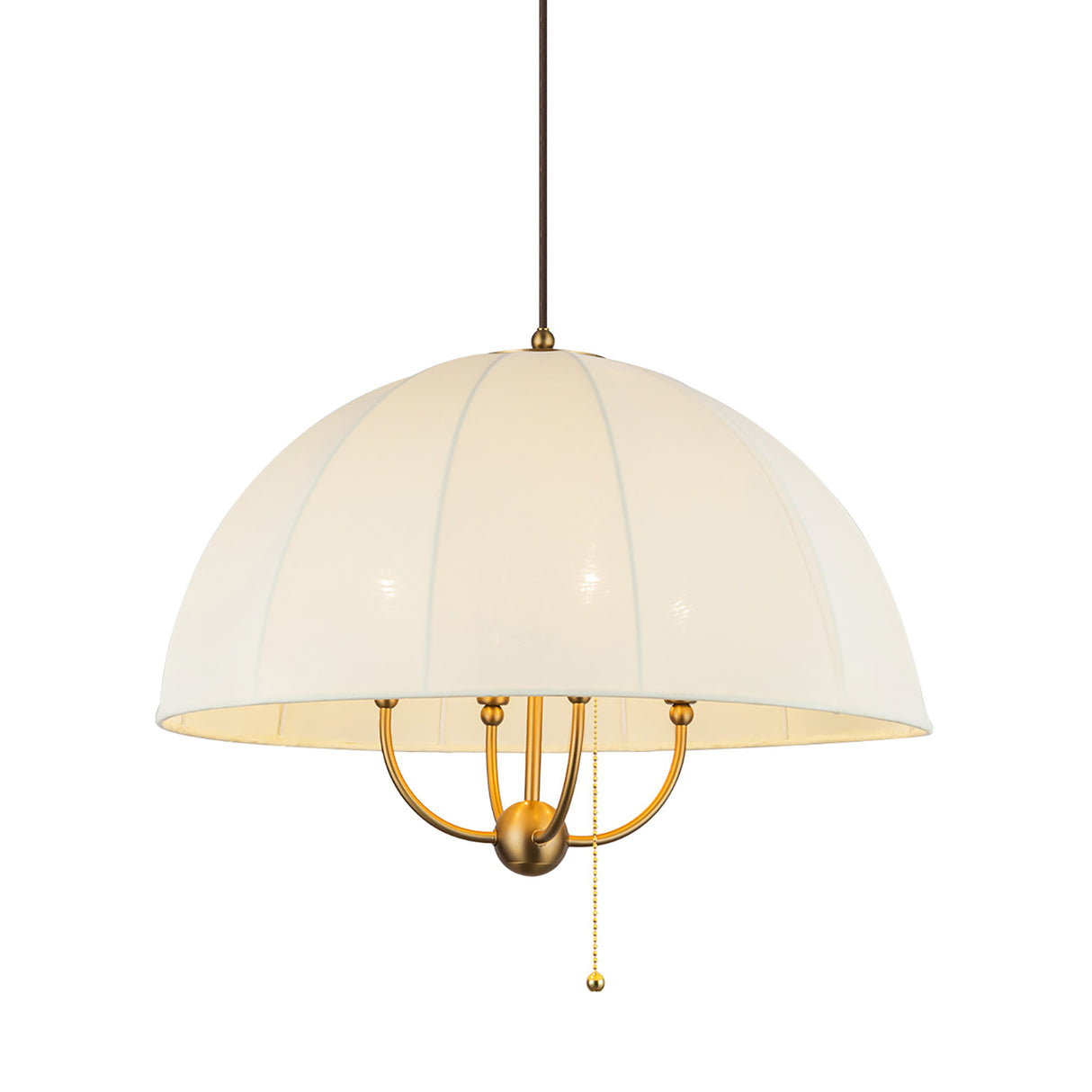 Trudy 4 Light Large Pendant 24", Brushed Brass with Fabric Shade