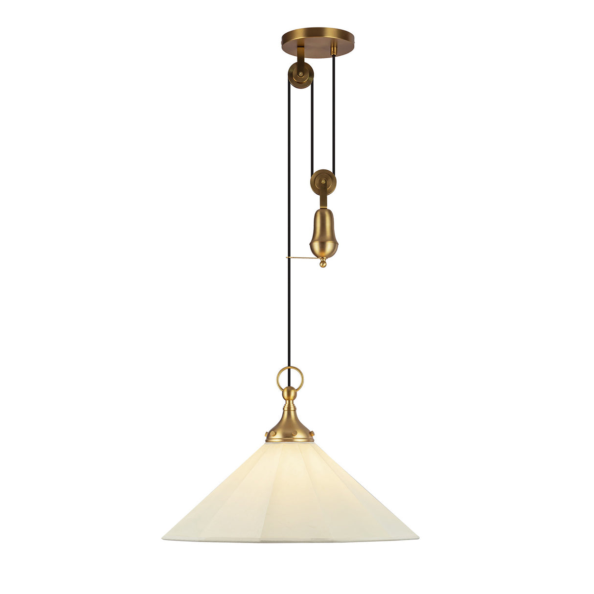 Adele Pendant with Pulley 20", Brushed Brass with Linen Shade