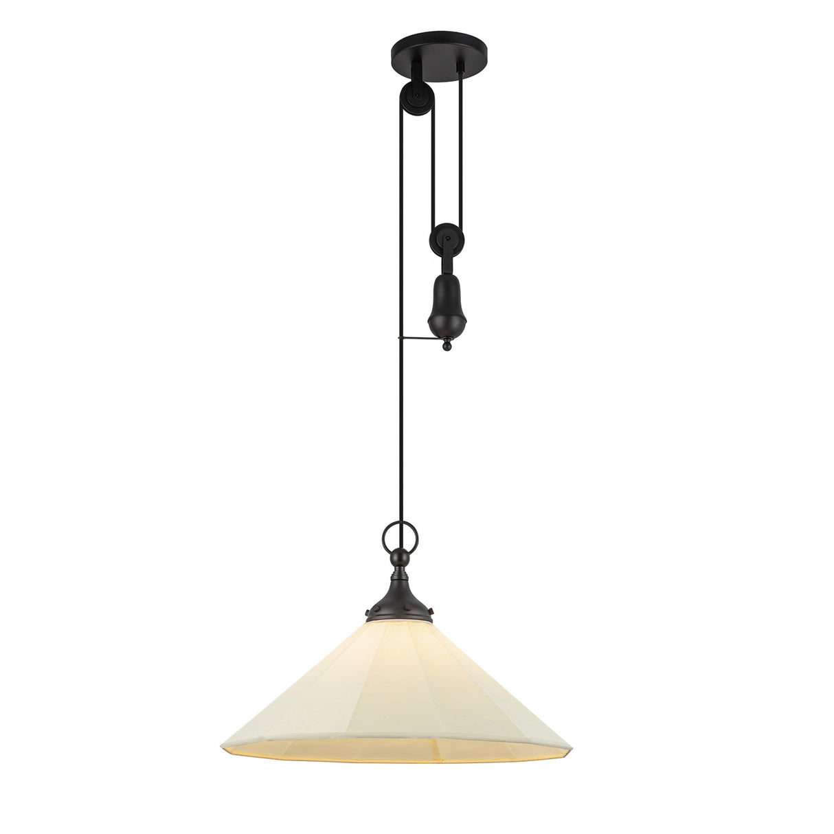 Adele Pendant with Pulley 20", Matte Black with Linen Shade