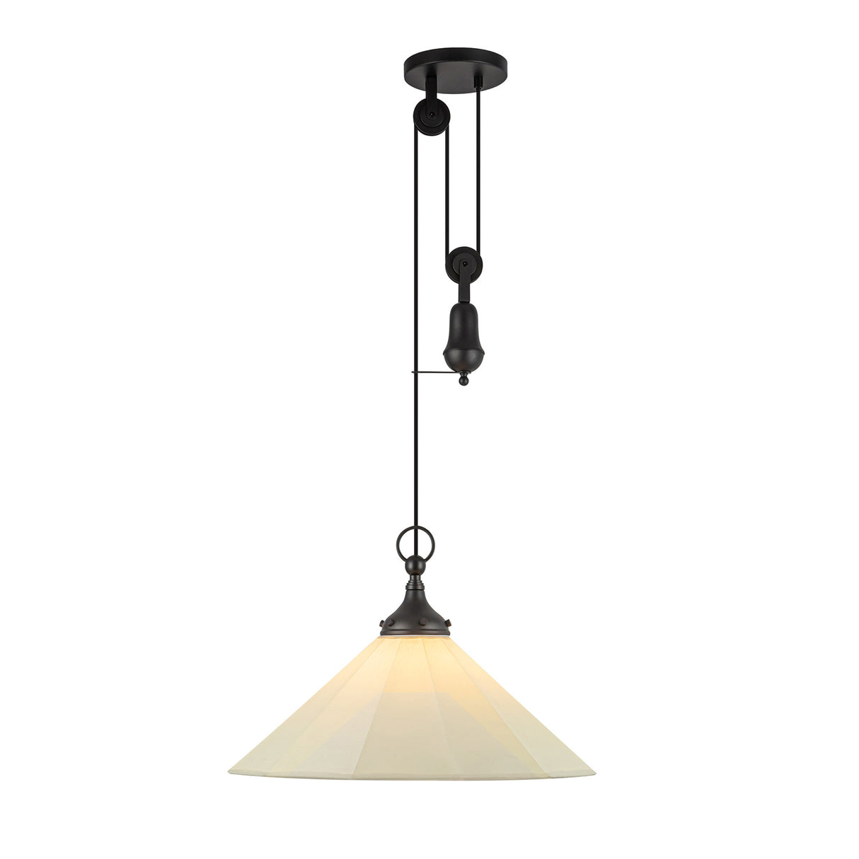 Adele Pendant with Pulley 20", Matte Black with Linen Shade