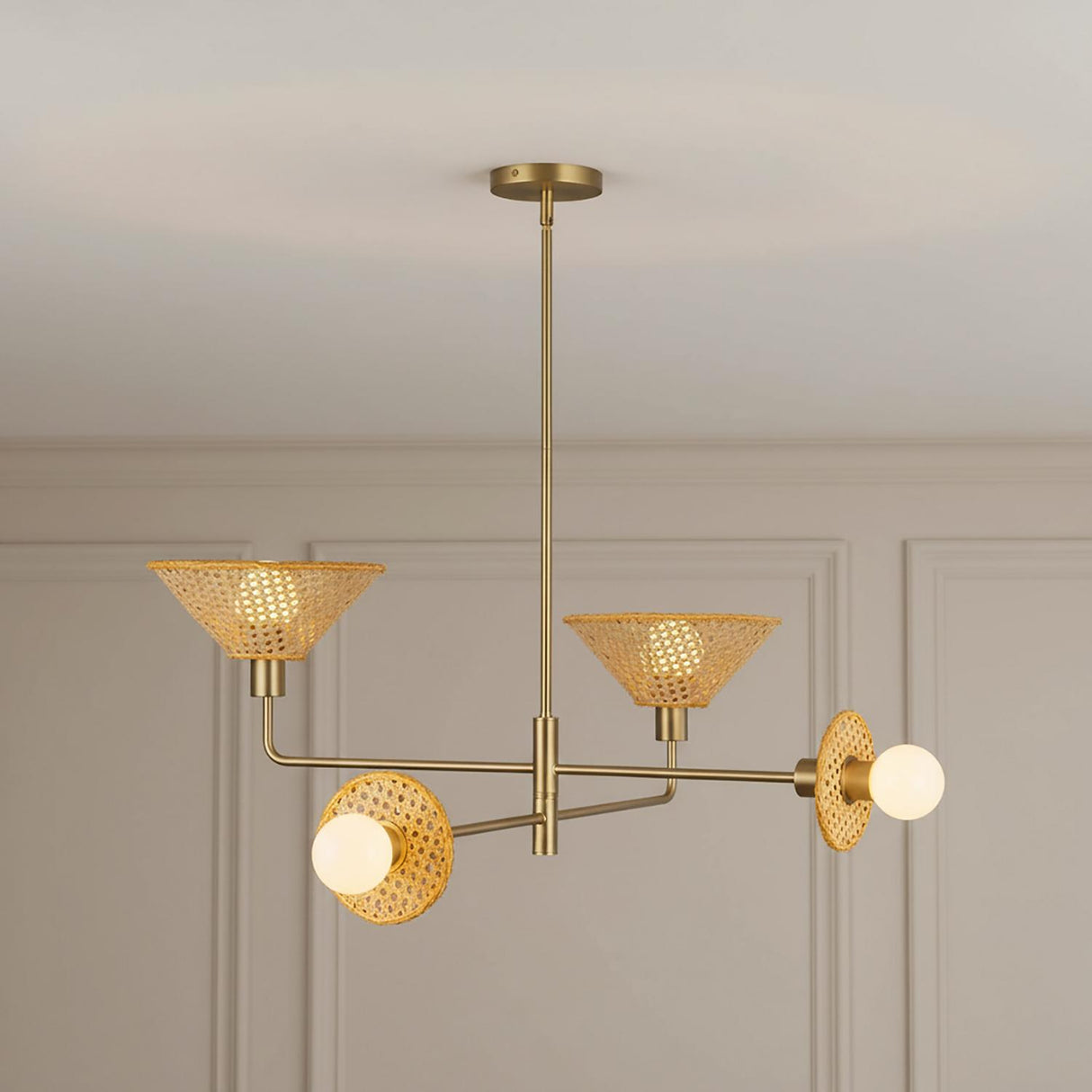 Amelia 4 Light Chandelier 40", Brushed Brass with Cane