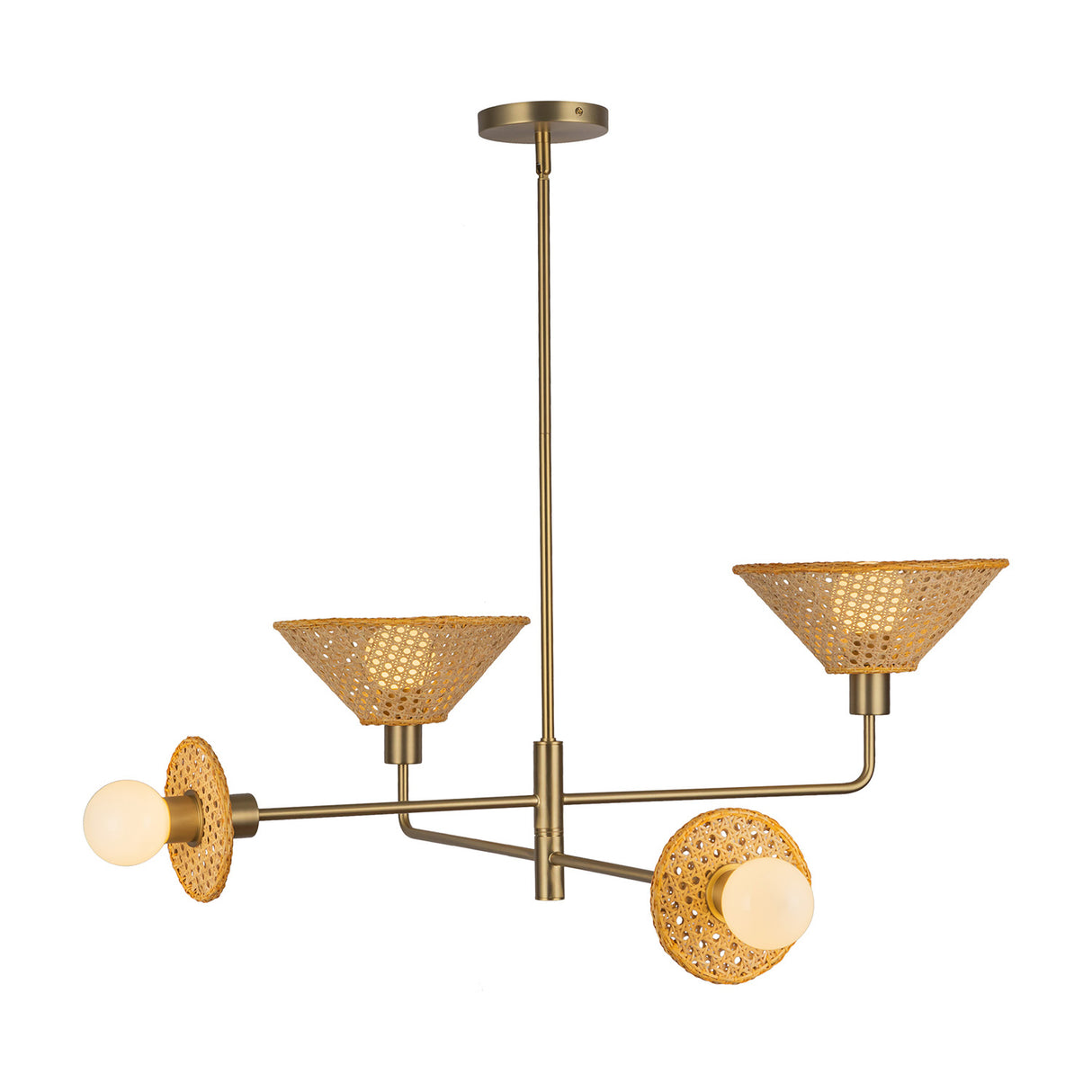Amelia 4 Light Chandelier 40", Brushed Brass with Cane