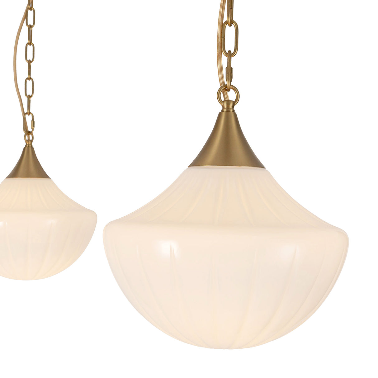 Reva 3 Light Swag Chandelier, Brushed Brass with Vintage Milk Glass