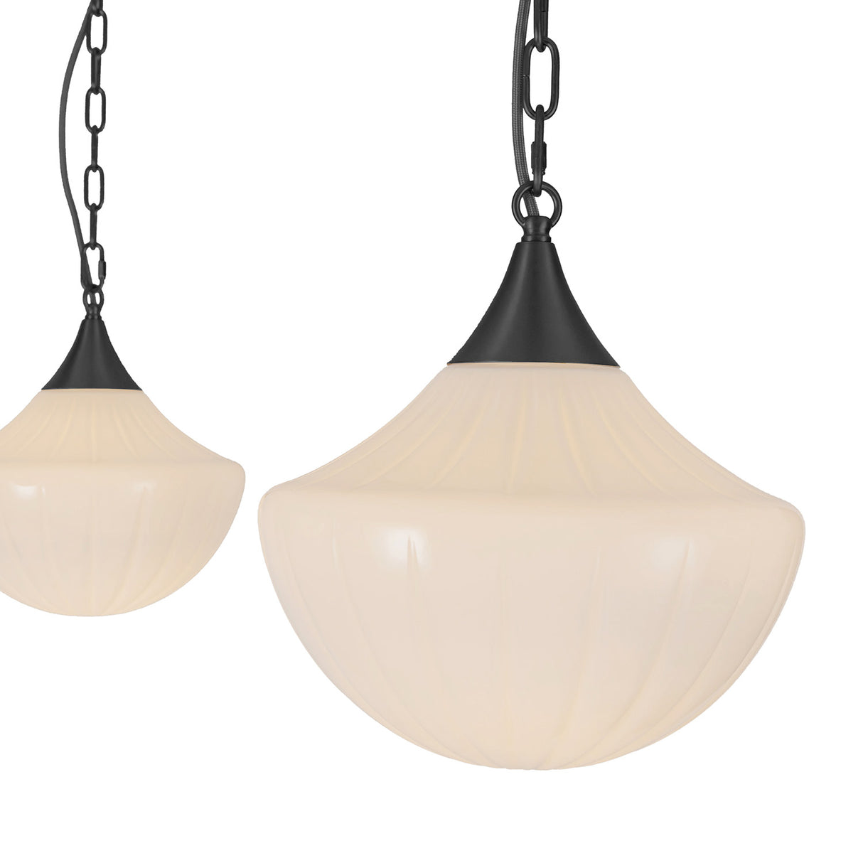 Reva 3 Light Swag Chandelier, Matte Black with Vintage Milk Glass
