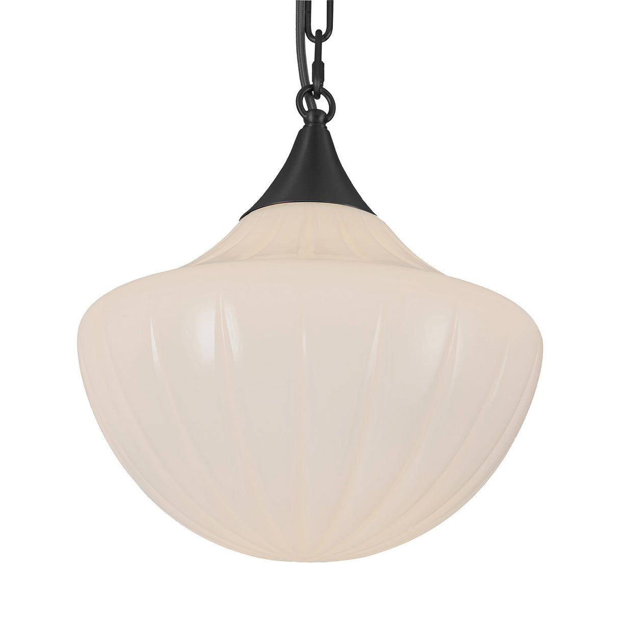 Reva 3 Light Swag Chandelier, Matte Black with Vintage Milk Glass