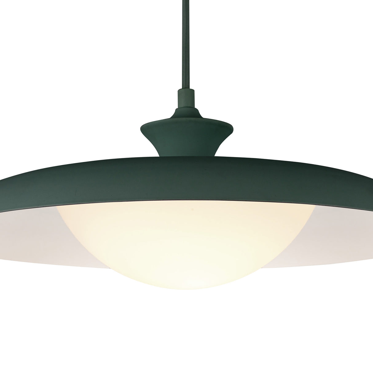 Mabel Metal Pendant 15", Hunter Green with Opal Glass