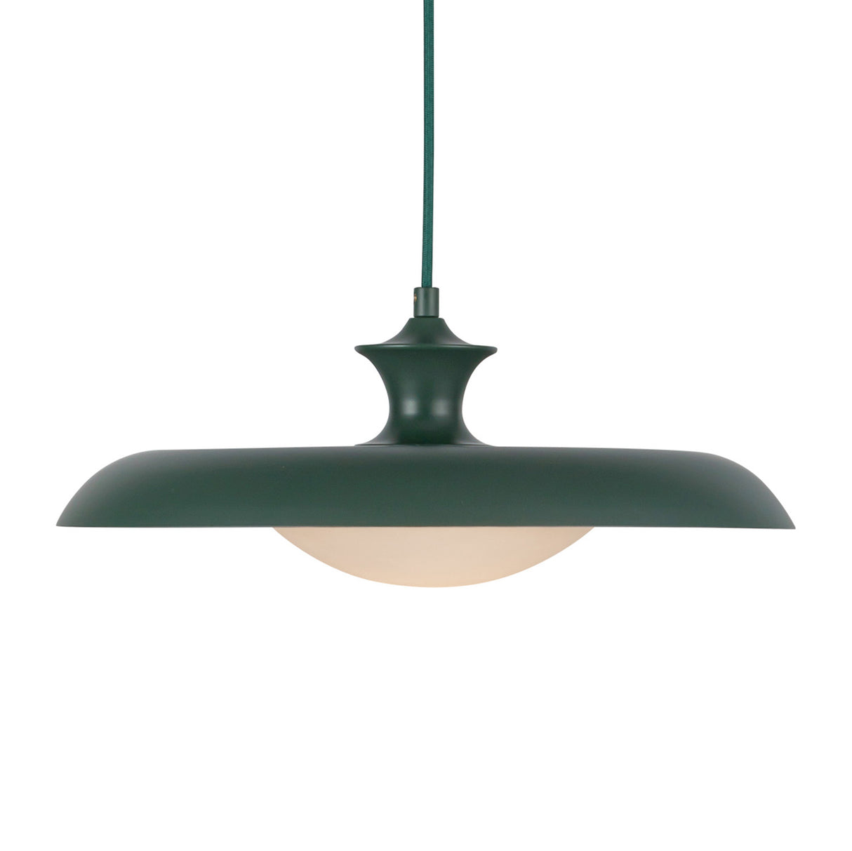 Mabel Metal Pendant 15", Hunter Green with Opal Glass