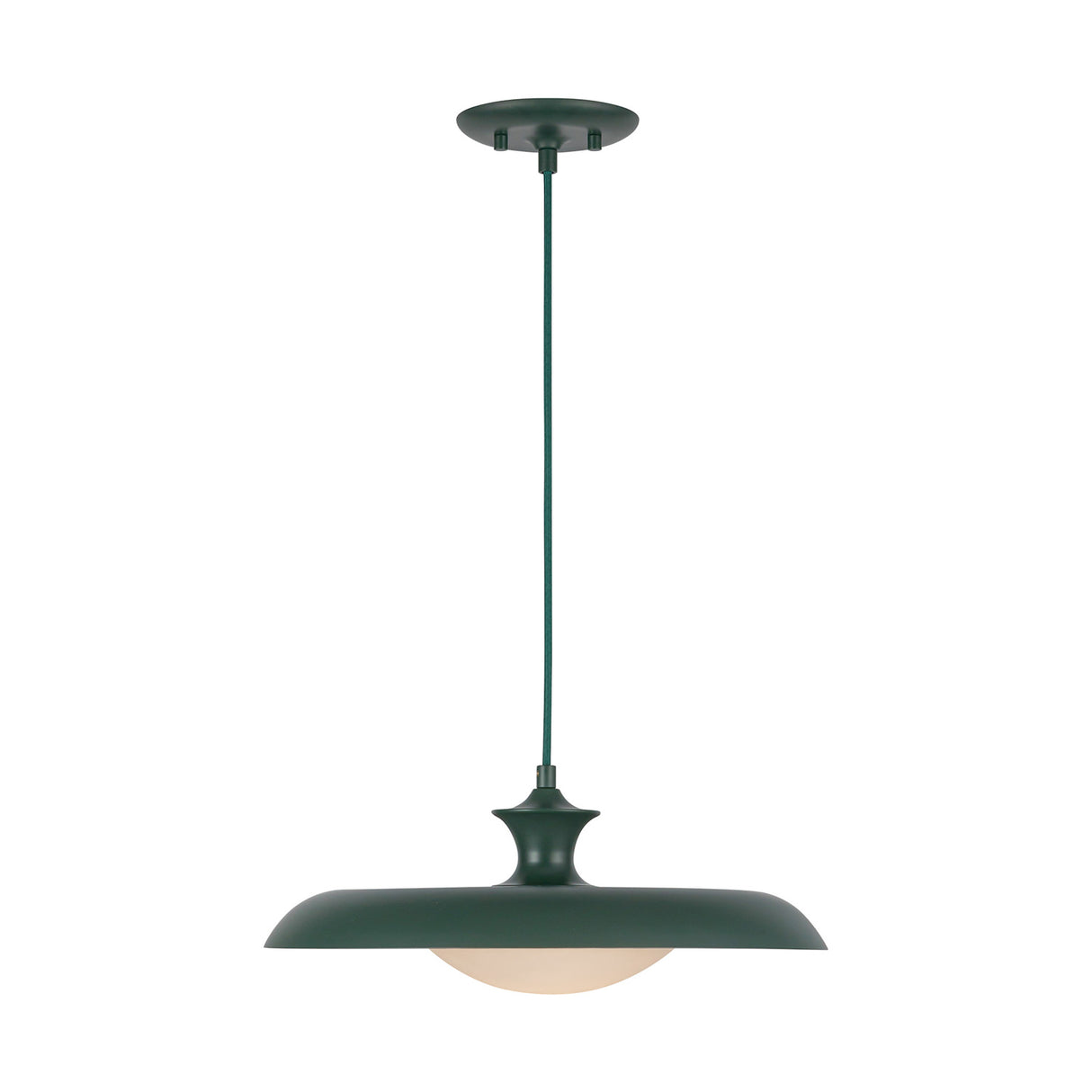 Mabel Metal Pendant 15", Hunter Green with Opal Glass