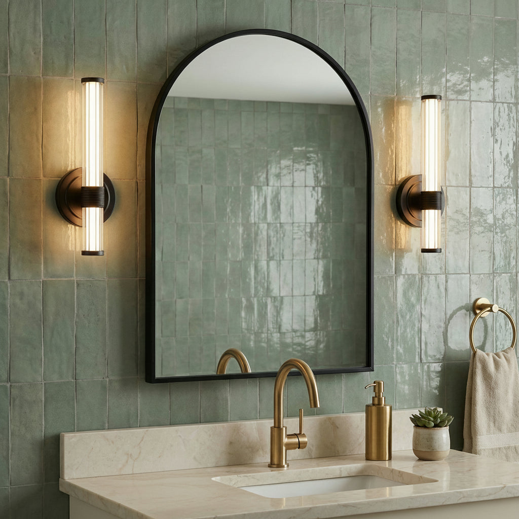 Orville LED Wall Sconce 12" for Modern home with Green Tile