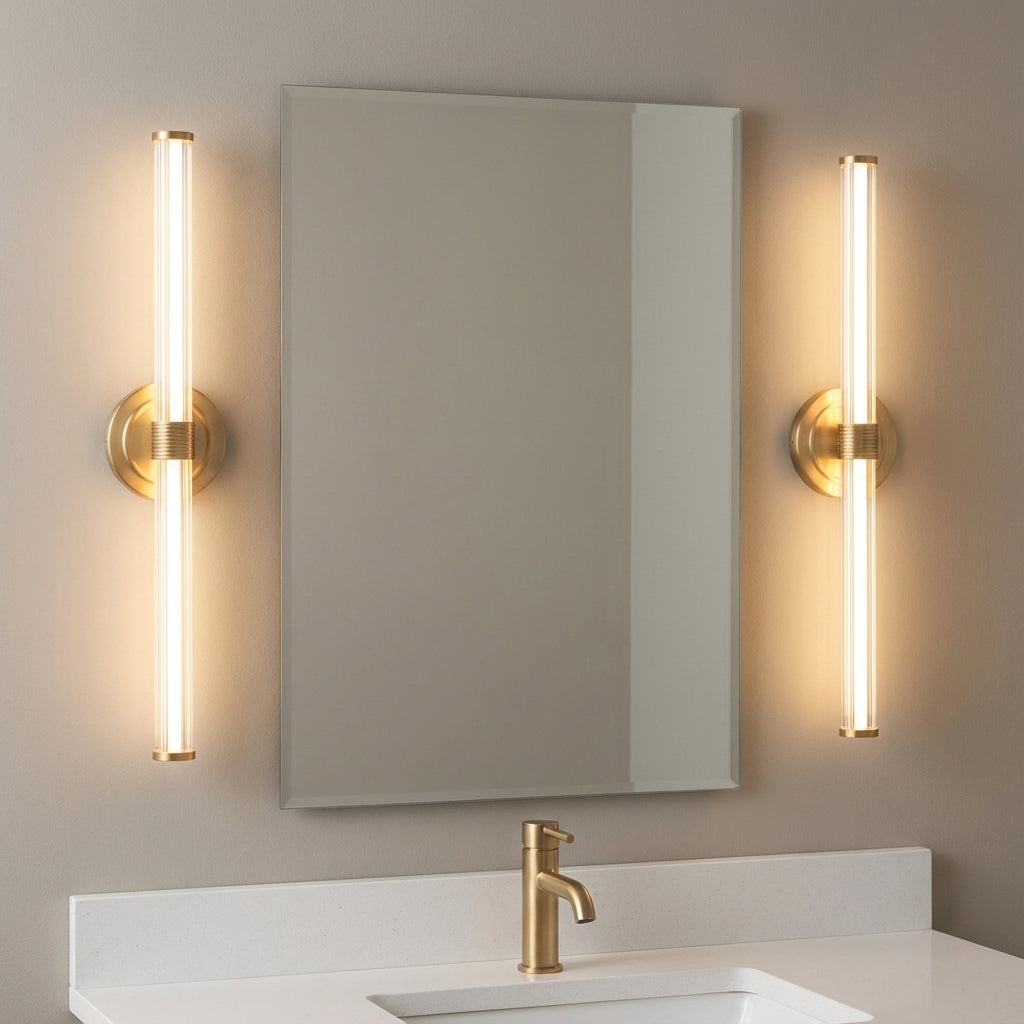 Orville LED Vanity Light 24", Brushed Brass for Modern home with Beige walls