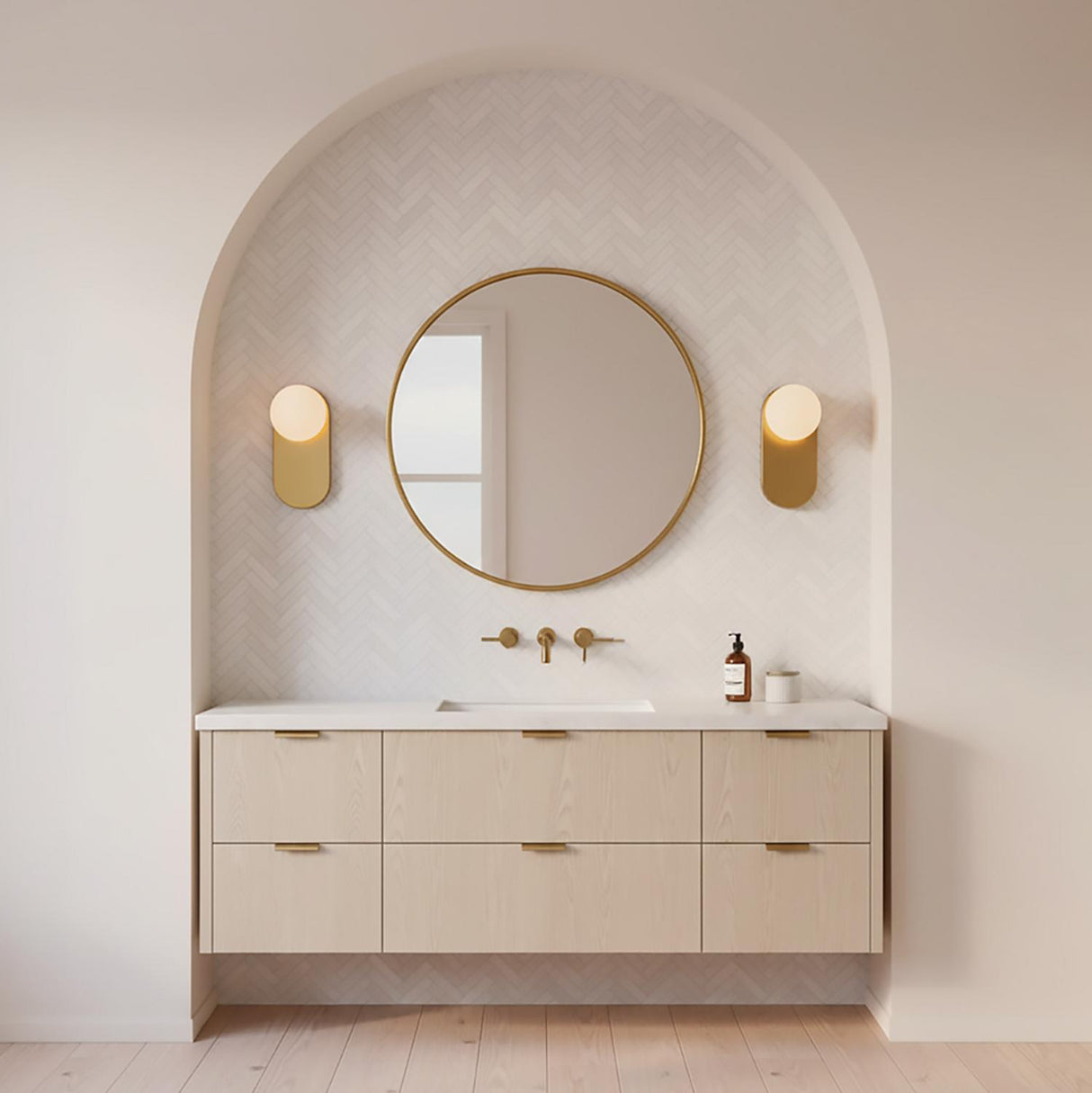 Enzo Wall Sconce 13", Brushed Brass and Opal Glass