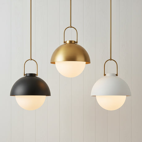 The Solene Pendant Lights come in three finishes: Matte White, Aged Brass, and Matte Black
