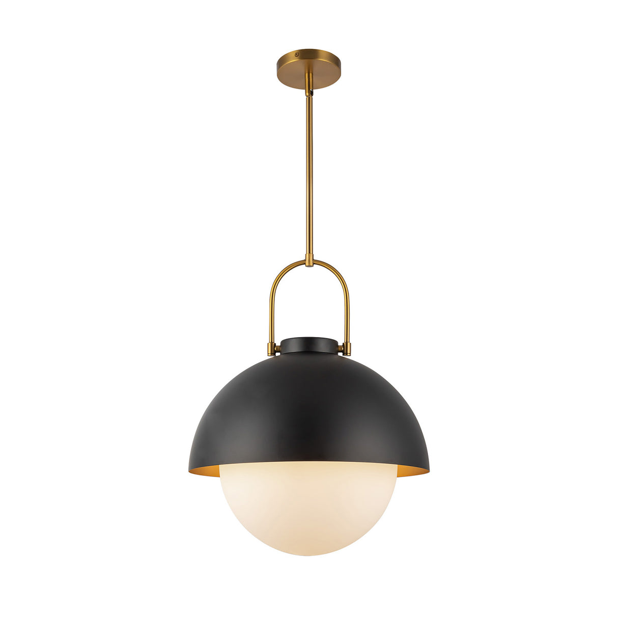 Solene Pendant 16", Matte Black and Opal Glass