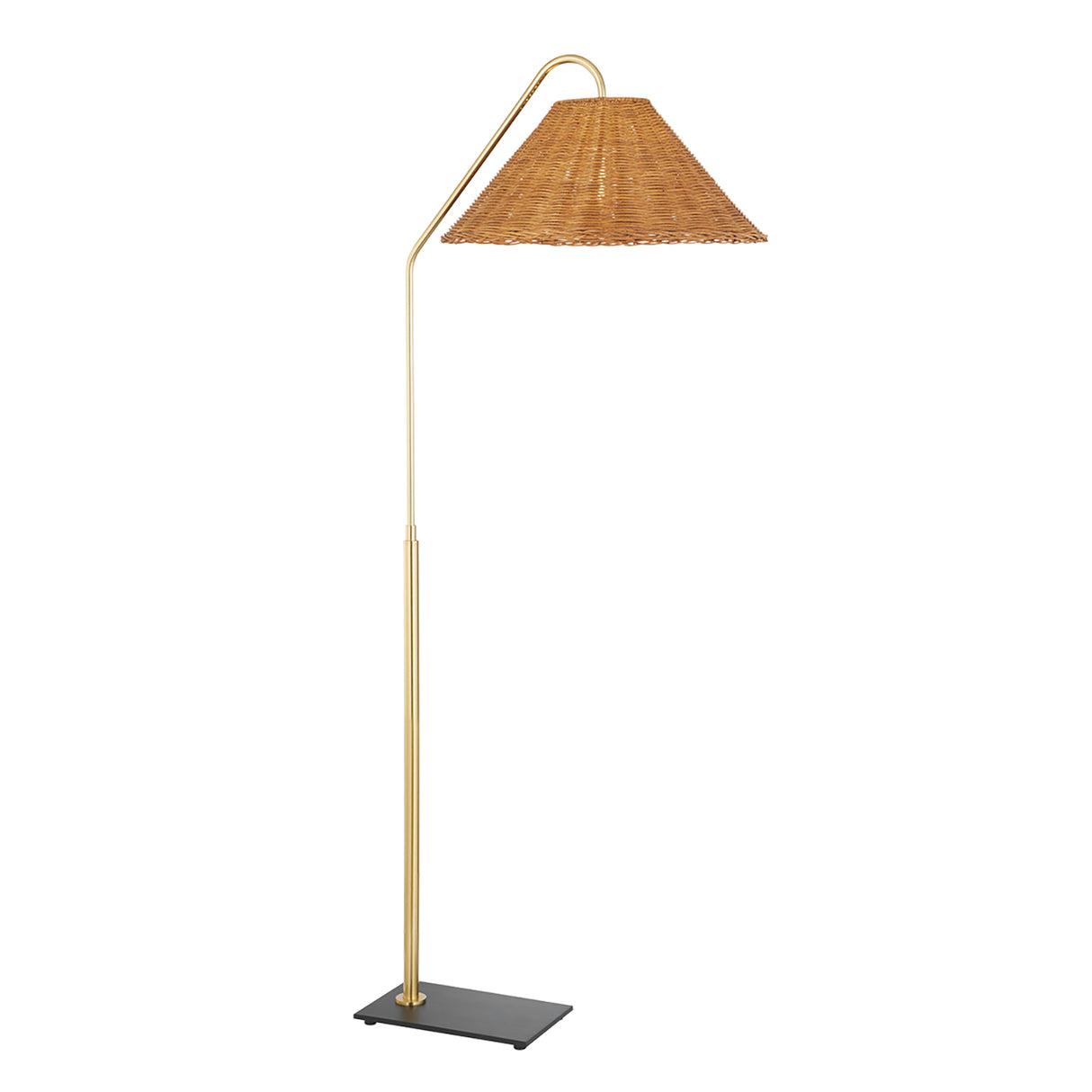 Fiona Floor Lamp, Aged Brass and Rattan