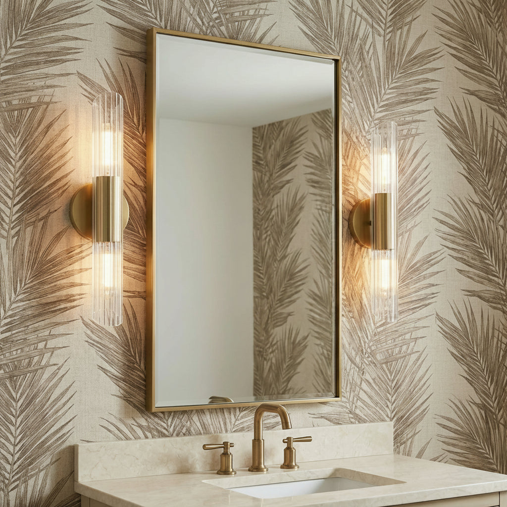 Orion 2 Light Wall Sconce 17" for Contemporary home with Beige Wallpaper