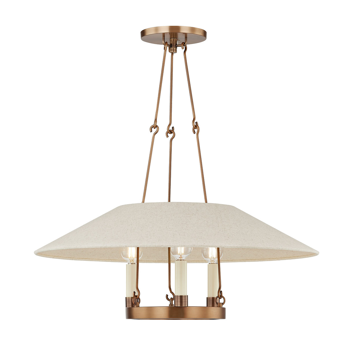 Dawson Pendant 25", Patina Brass with Linen Shade