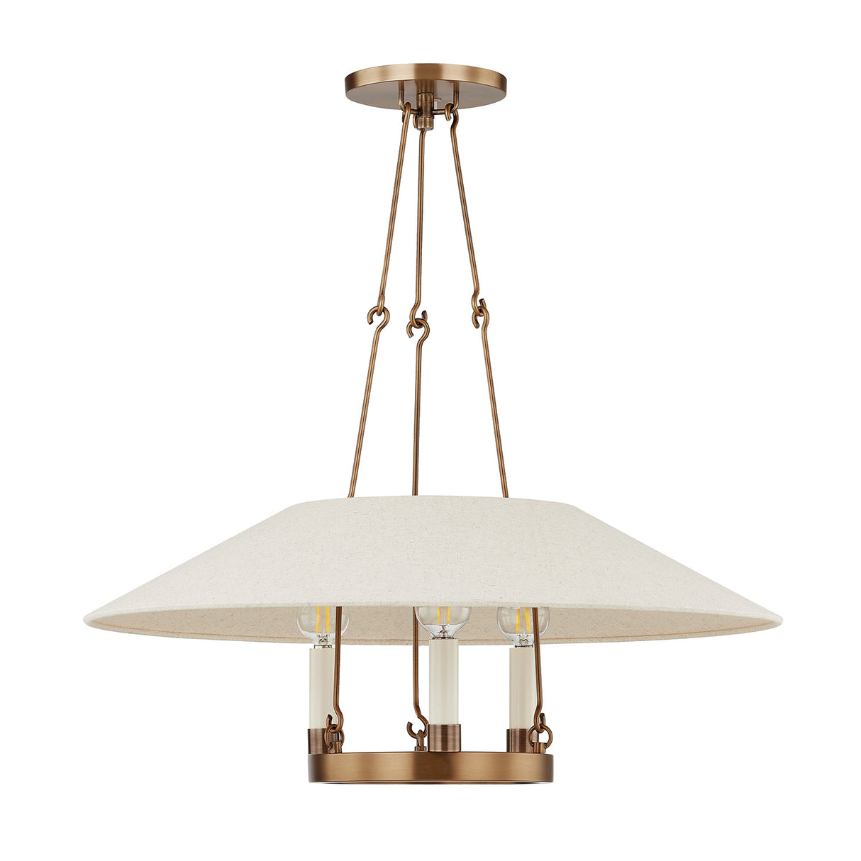 Dawson Pendant 25", Patina Brass with Linen Shade